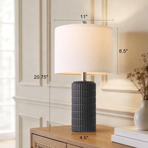 PoKat Small Table Lamps Set of 2 for Bedroom, 20.75'' Matte-Textured Farmhouse Ceramic Bedside Lamps for Night Stands