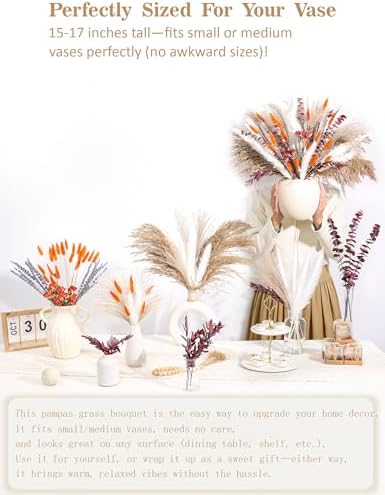 xin's convey Dried Flower Bouquet, 92 Stems Dried Flowers, Pampas Grass, Orange Roses Home Decor, Wedding Crafts, Living Room Accents, Vase Filler. (Orange)