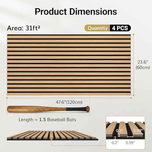 TONOR Wood Wall Panels for Interior Wall Decor-4 Pack 47.2" x 23.6"