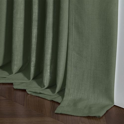Olive Green Pinch Pleat Linen Semi Sheer Curtains 45 Inch Length 2 Panels