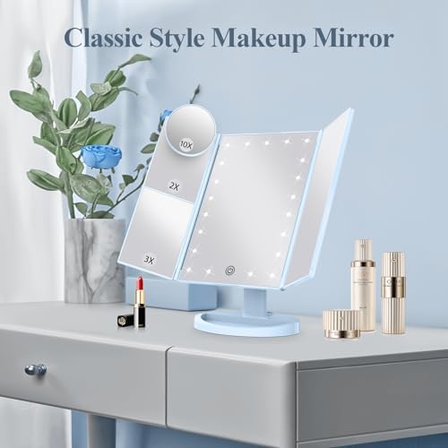 HUONUL 2X/3X/10X Magnifying Vanity Mirror with Light, Trifold Makeup Mirror