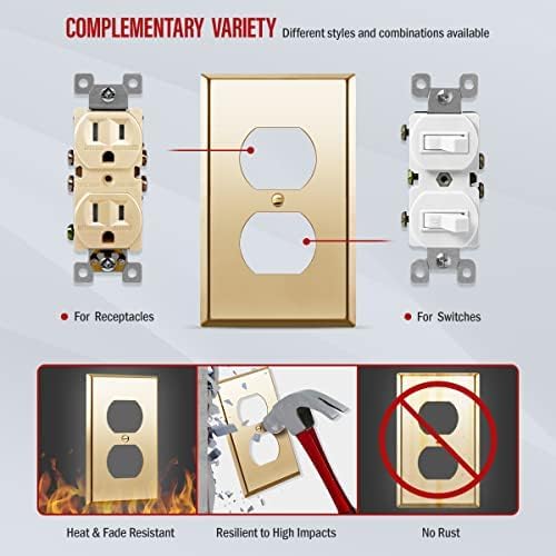 ENERLITES Duplex Receptacle Metal Wall Plate, Stainless Steel Outlet Cover, Corrosion Resistant, Size 1-Gang 4.50" x
