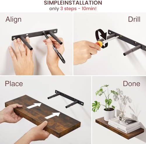BAYKA Rustic Brown Floating Shelves 15.7in, Set of 4, Wall Mount Wood Shelf