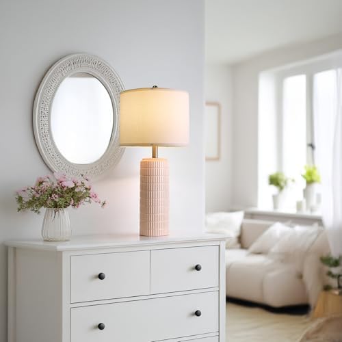 PoKat 27.5" Pink Ceramic Table Lamps for Girls Room Set of 2, Modern Bedroom Lamps, Bedside Lamps for Night Stands