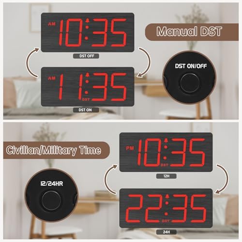 DreamSky Wooden Digital Alarm Clock for Bedroom with Large Numbers