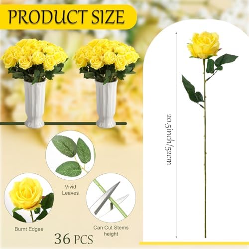 36 Pcs Silk Yellow Rose Bouquet Bridal Artificial Flowers