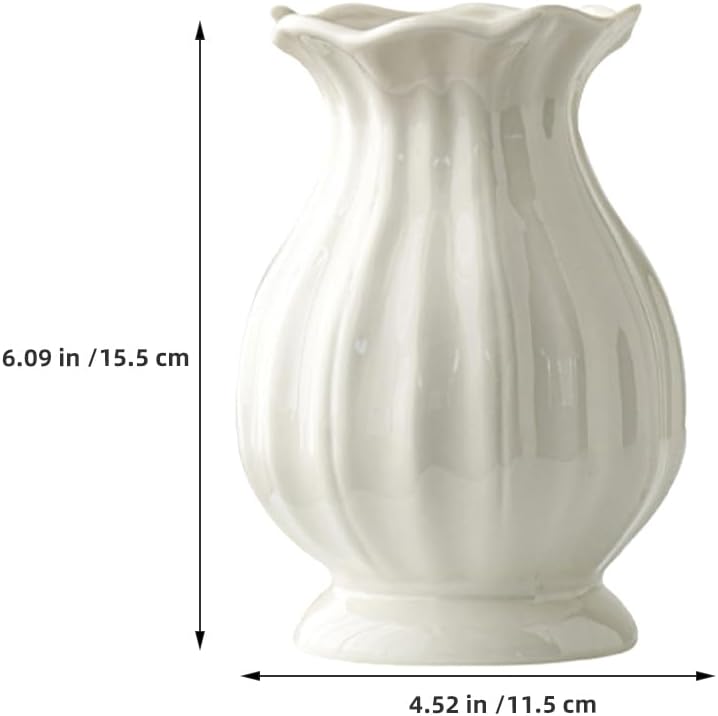 Ceramic Flower Vase Small Decorative Vase for Dried Flowers Minimalist Home / White / 6.69 Inch