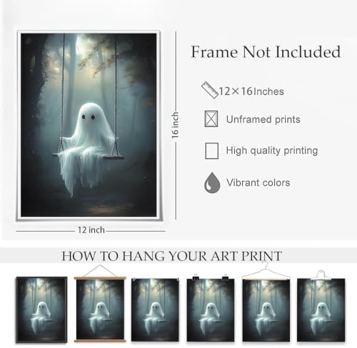 ILLBDR Halloween Cute Ghost Canvas Wall Art Poster 12x16 inch