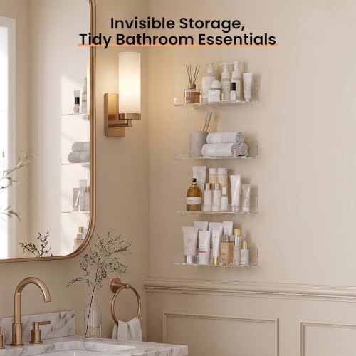 upsimples 9" Acrylic Shelves, Small Shelf for Wall Decor and Display, 4 Pcs