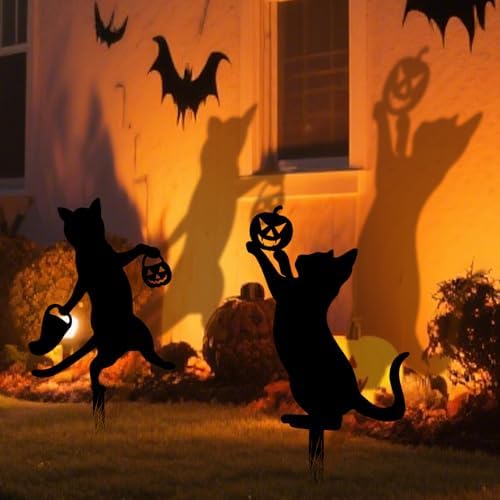 Halloween Garden Yard Decoration 2Pcs Metal Black Cat Halloween Stakes