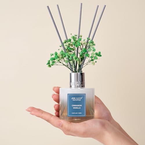Airkeep Reed Diffuser Set,3.38 fl oz (100 ml) - Cinnamon Vanilla Oil Diffusers with 8 Reed Sticks, Home Fragrance Reed