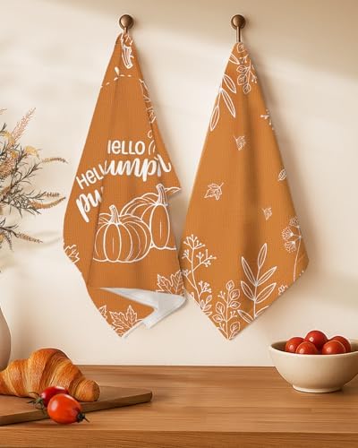Miss Adola Fall Microfiber Kitchen Towels Set of 2, Orange Floral