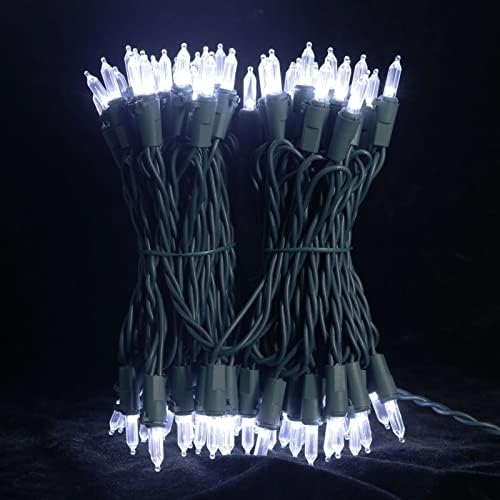MULTI-SPARKING White Christmas LED Lights - 2 Pack 100 Count Cool White Holiday String Lights for Tree, Party, Wedding, Indoor and Outdoor Use, 2 Sets 33 Feet Green Wire, UL Certified, Connectable