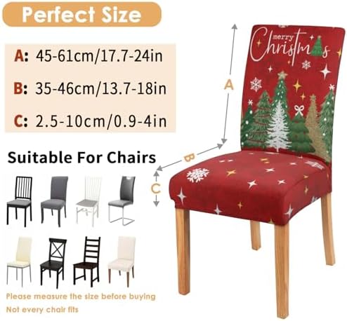 Christmas Chair Covers Set of 4,Xmas Tree Dining Chair Slipcovers,Elastic Removable Washable Dining Parsons Chair Protectors,Christmas Decor for Home Red