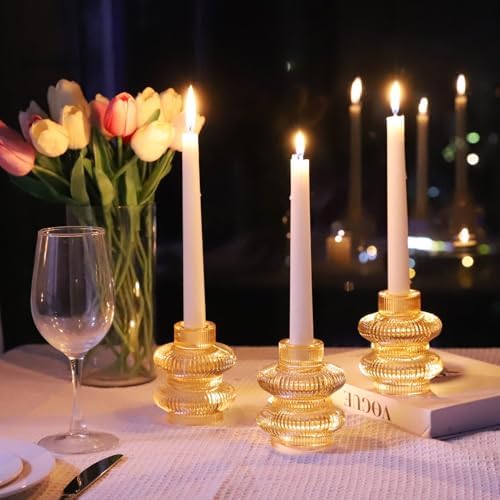 VOHO 12pcs Gold Candlestick Holders for Fall Thanksgiving Christmas Decor