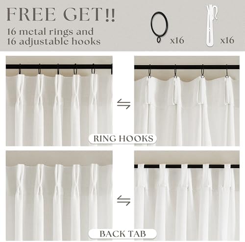 TWODRAPES Beige White 120 Inch Curtains High Ceiling Tall Curtains 2 Panels