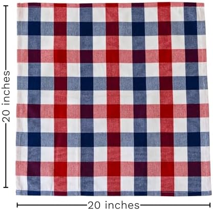 Red White and Blue Cloth Napkins - Reusable Patriotic Cloth Napkins - 100% Cotton 4th of July Napkins, 12-Pack, 20"x20", Patriotic Decor Napkins for Summer BBQs (Red, Blue & White)