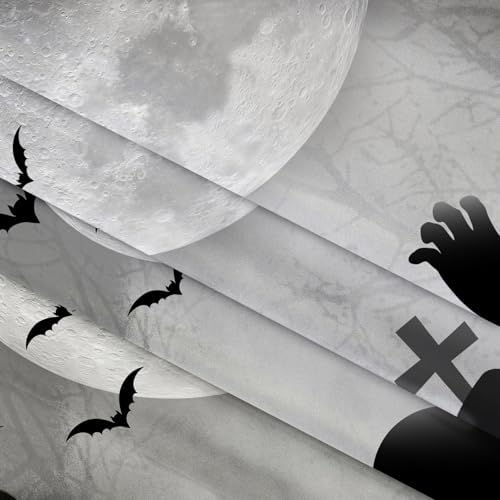 LB Halloween Full Moon Tapestry Horror Black Bat Pumpkin and Cemetery in Misty Forest Wall Tapestry for Bedroom Spooky Night Sky Wall Art for Living Room Decor, 59 x 51 Inches