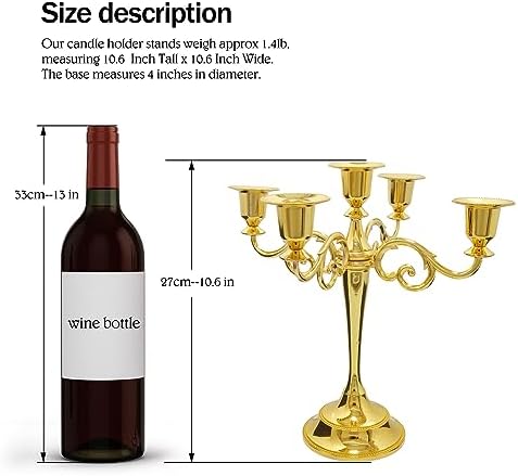 5-Arm Metal Candelabra Candle Holder Table Centerpiece, Gold