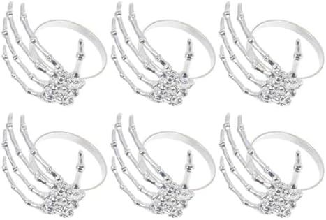Silver Skeleton Claw Napkin Rings Set of 6,Metal Halloween Napkin Holders Holiday Wedding Dinner Parties Home Table Decors Halloween Decorations