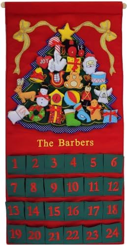 Personalized Christmas Green Tree Advent Calendar by Pockets of Learning | Family Festive Holiday Décor, Seasonal Fabric Wall Hanging | Cloth Christmas Countdown w/ 24 Stuffed Cloth Ornaments
