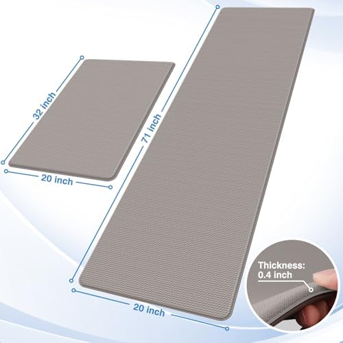 StepRite Kitchen Mats for Floor, 2-Piece Anti-Fatigue Kitchen Rugs, Khaki