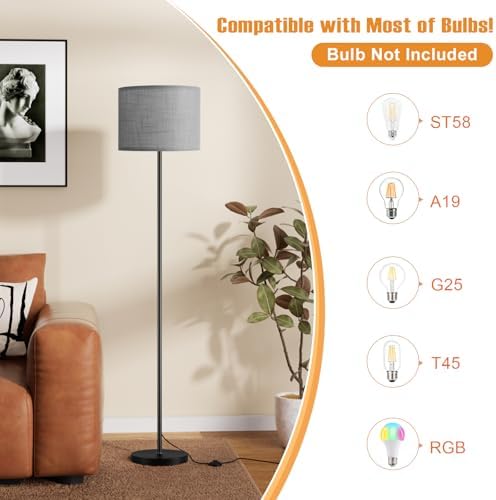 Ambimall 60'' Modern Floor Lamp with Shade, Tall Lamps for Living Room, Bedroom, Office, Dining Room, Linen Grey Shade