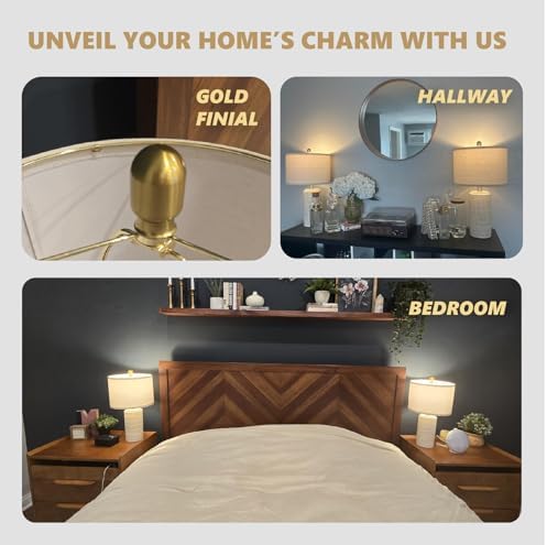 PoKat 20.75" Small Modern Ceramic Table Lamps Set of 2 for Bedroom, White