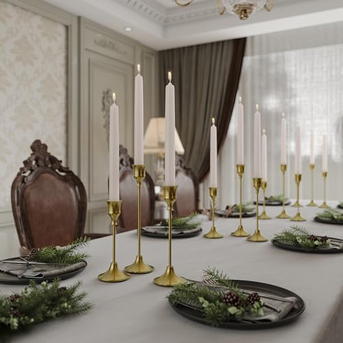 NLBTW 24 Pcs Brass Gold Candle Holder Bulks for Wedding Party Decor