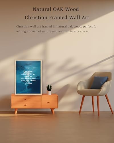 KensTro 12x16 Oak Framed Jeremiah 33:3 Christian Wall Art