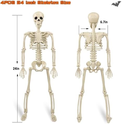 Znorso 4 Pack 24” Halloween Skeleton Decorations, 2FT Posable Full Body Hanging Skeleton with Movable Joints for Halloween Skeletons Decor Yard Patio Lawn Garden Skeleton Props (4, 24 in)