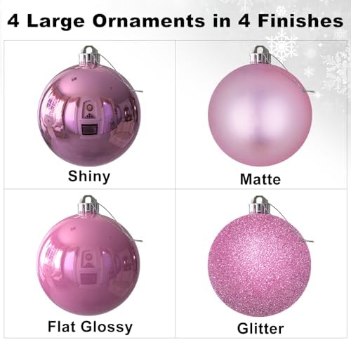 Bubblegun Pink 4.0" Large Christmas Balls - Christmas Tree Decoration Ornaments Shatterproof Hanging Balls for Birthday Halloween Holiday Wedding Decorations Set of 4pcs
