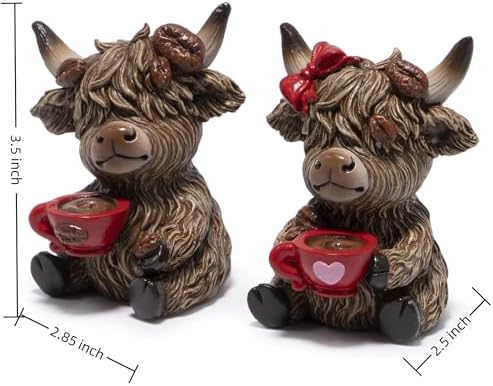 Hodao Christmas Highland Cow Coffee Resin Figurines,Xmas Farmhouse Decor for Tiered Tray, Tabletop, Mantel, Gift for Xmas Home Decoration