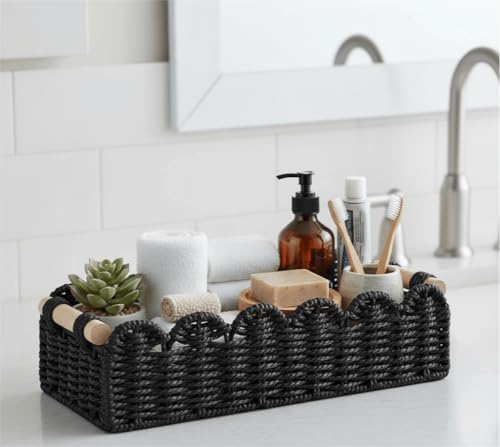 Toilet Paper Storage Basket Scalloped Edge Home Decor Basket / Black / 14 x 6.3 x 3.9 / M - In