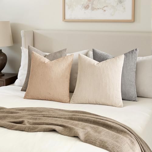 MIULEE Soft Corduroy Decorative Throw Pillow Covers Neutral Cream 20x20