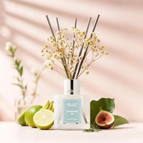Airkeep Reed Diffuser Set,3.38 fl oz (100 ml) - Refreshing Air Oil Diffusers with 8 Reed Sticks, Home Fragrance Reed