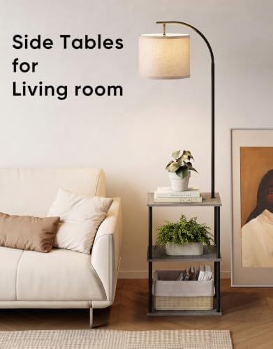 PARTPHONER Floor Lamp with Table, Night Stand with Lamp, Narrow Side Table with 3CCT LED Bulb, Small Coffee Table