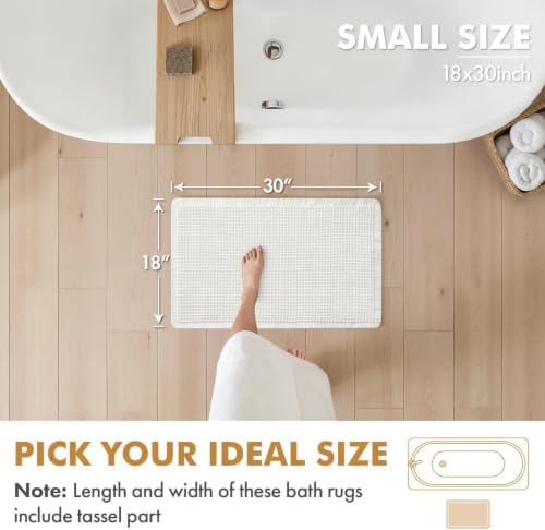 MIULEE Set of 2 Waffle Bathroom Rugs Boho Bath Mat White 18x30 Inch