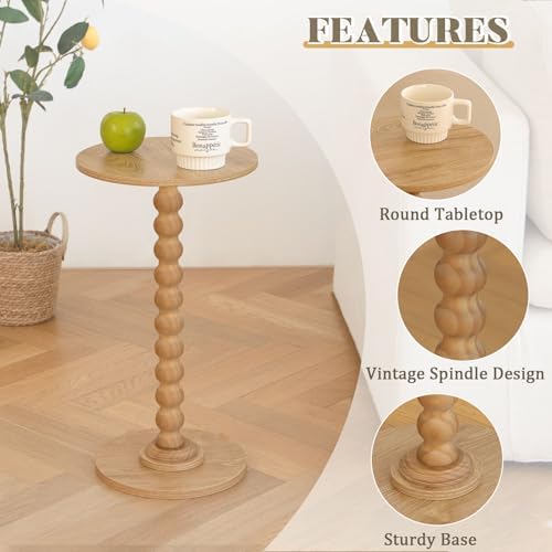 Fultyle Small Side Table, Drink Table for Small Spaces, Modern Martini Table with Solid Wood Leg, Round End Tables