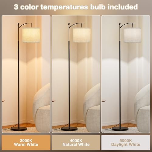 Ambimall 60" Floor Lamp for Living Room with 3 Color Temperatures, Adjustable Grey Shade with Black Pole, Tall Lamp for