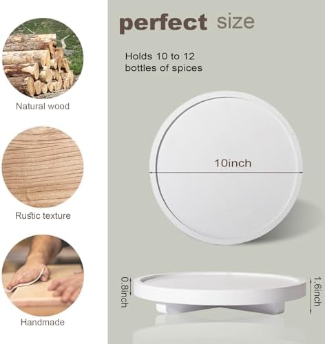 Round Decorative Tray Wood Bathroom Counter Organizer Farmhouse Kitchen Decor / White / Set of 10