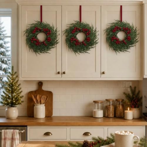 4 Pcs Mini Christmas Cedar with Berries Wreaths 12" Drop Wreath