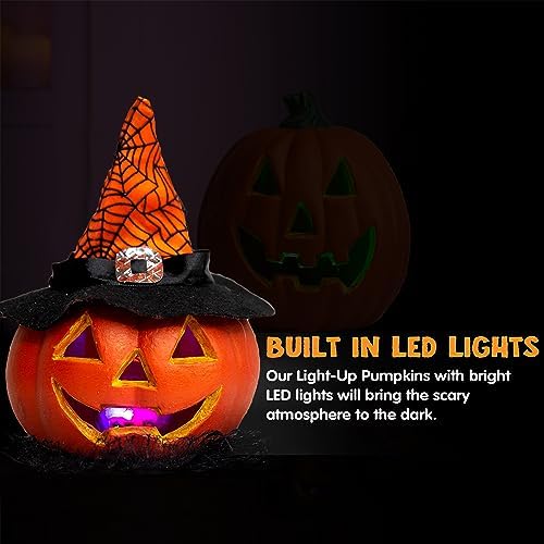 JOYIN 5 Pcs Light Up Halloween Pumpkin Decor Jack O Lantern Decorations Outdoor Indoor, Halloween Props Plastic Pumpkins Large Trick Or Treat Table Top Home Room Party Yards Supplies Favors