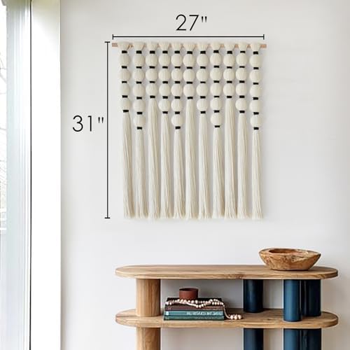Macrame Wall Hanging 27" W x 31" L Boho Wall Decor Sphericity Cotton Textile Wall / Beige Medium