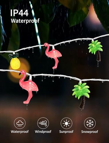 Upgraded 20 LED Tropical String Lights - Pineapple Flamingo Palm Tree Mixed