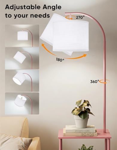 PARTPHONER Floor Lamp with Table, Night Stand with Lamp, Narrow Side Table with 3CCT LED Bulb, Small Coffee Table