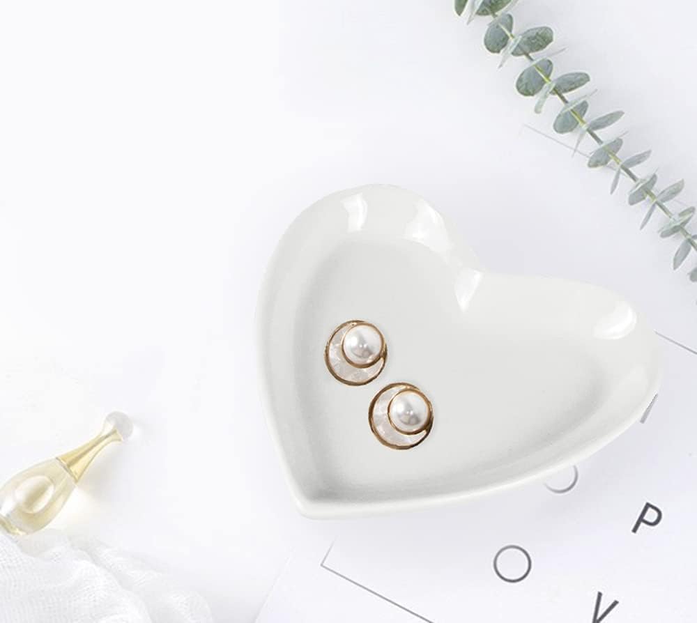 Ceramic Heart Shape Jewelry Trays Jewelry Dishes Ring Holders Storage / White / Set of 6