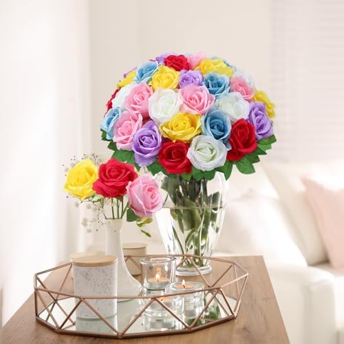 36 Pcs Mixed 6 Color Artificial Roses with Long Stems