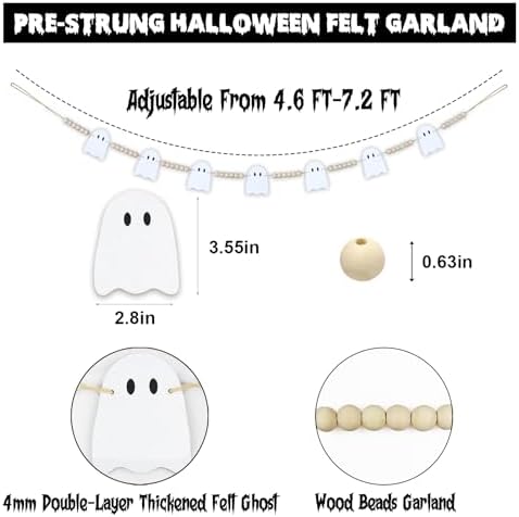 CESOF Halloween Garland Mantel Decorations, Hanging Felt Ghost Garlands