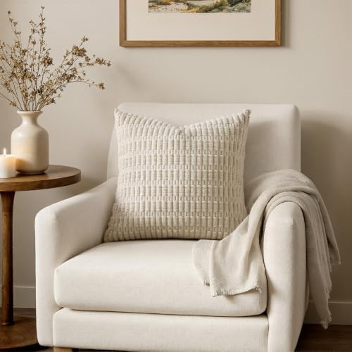 MIULEE Corduroy Decorative Throw Pillow Covers 20x20 Cream White Pack of 2